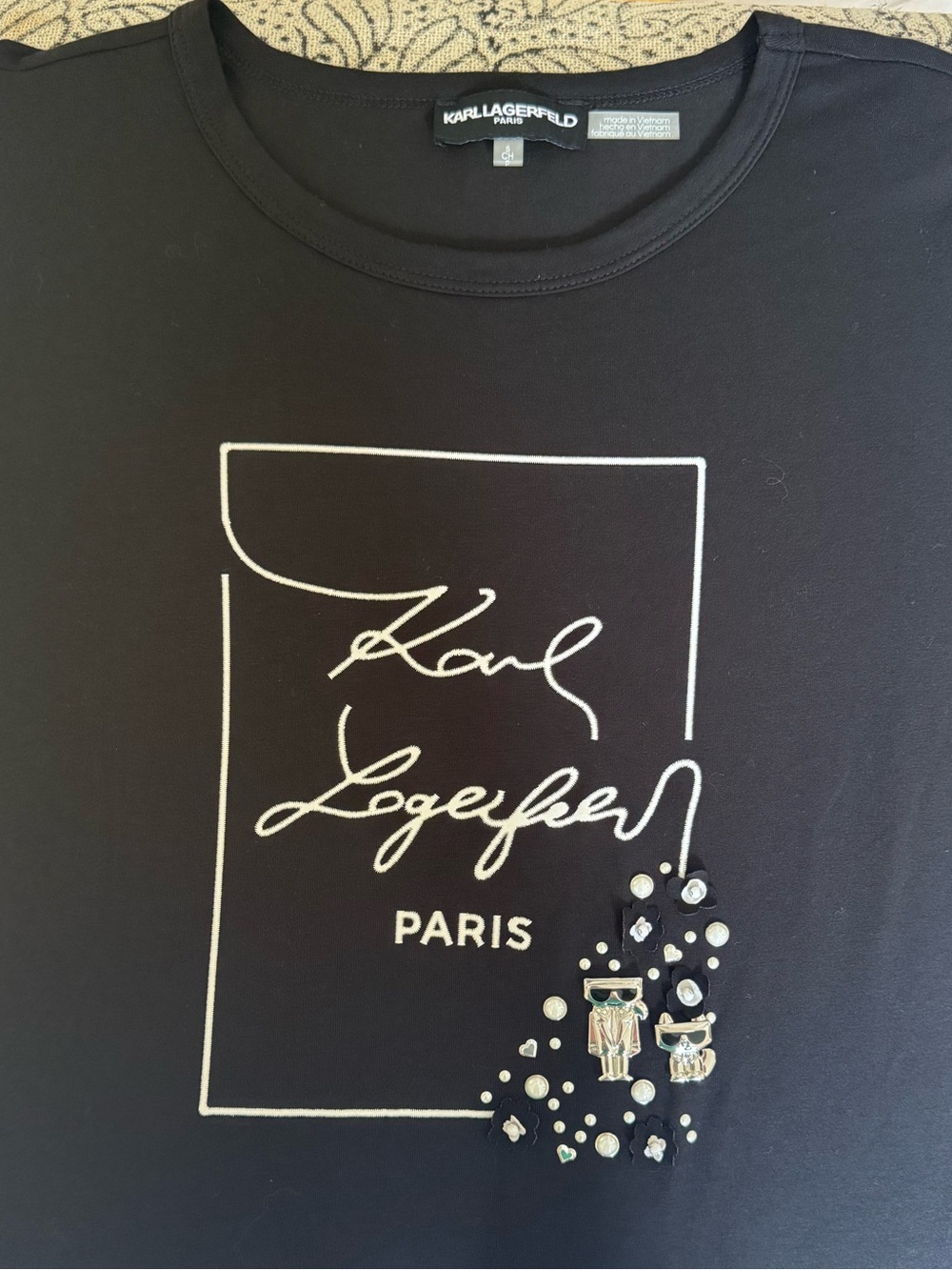 Karl Lagerfeld Paris Black Short-Sleeve Tee Size S - Picture 5 of 6